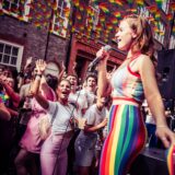Andrew Derbyshire's niece performs in Archer Street, Soho, for London Pride 2022